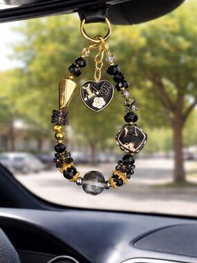 Designer-Inspired Black and Gold Heart Charm Bracelet